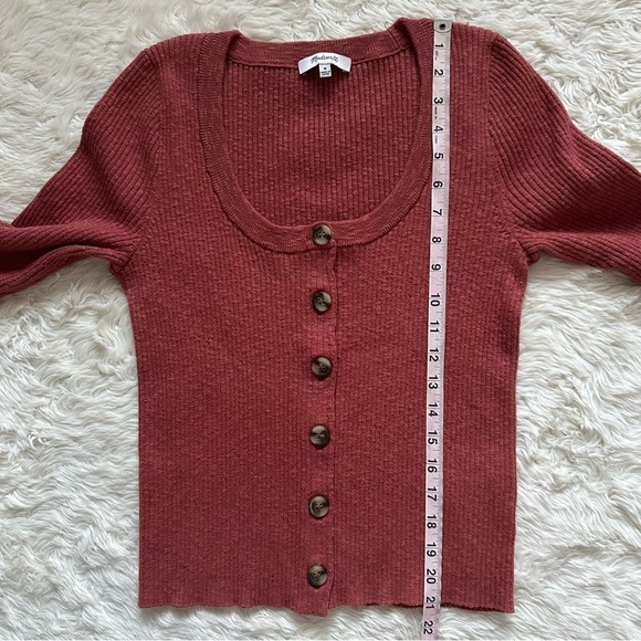 Madewell Top Scoopneck Cardigan Sweater Button Front Ribbed Weathered Brick M - Picture 11 of 12